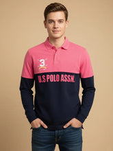 U.S.P.A Long Sleeve Polo Shirt For Men-Pink & Navy-BE16870