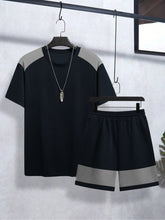 Louis Vicaci Summer Active Wear T Shirt & Lounge Short For Men-Navy with Grey Panels-BE3220/BR15668