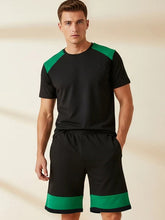 Louis Vicaci Summer Active Wear T Shirt & Lounge Short For Men-Black with Green Panels-BE3221/BR15669