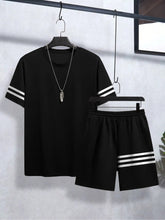 Louis Vicaci Summer Active Wear T Shirt & Lounge Short For Men-Black with White Stripe-BE3224/BR15672