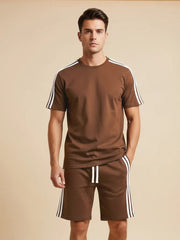 ADS Summer Fashion T-Shirt & Lounge Short Suit For Men-Brown-BE3264/BR15694