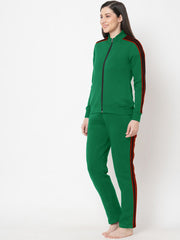 Louis Vicaci Fleece Zipper Tracksuit For Ladies-Green Melange with Black Stripe-BR266