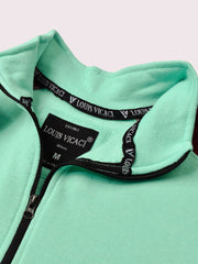 Louis Vicaci Fleece Zipper Tracksuit For Ladies-Light Green with Maroon Stripe-BR366