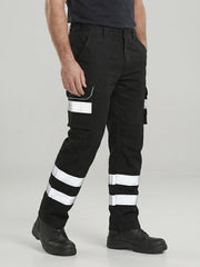 Black Cargo Trouser For Men With Reflectors-BE1665