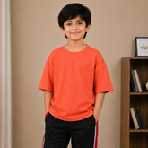 Kids Oversized Drop Shoulder T-Shirt – Coral Orange