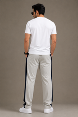 Stylish Regular Fit Summer Trouser For Men-Cream With Navy & White Stripers-A10