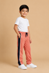 Premium Boys Trouser- Coral Pink with Navy -T03