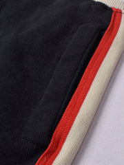 Red Pearl Terry Fleece Slim Fit Jogger Trouser For Kids-Navy & Off White With Assorted Stripes-Rt2167