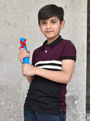 USPA Half Sleeve P.Q Polo Shirt For Kids-Black & Magenta-RT1970