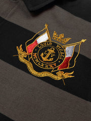 Louis Vicaci Long Sleeve Polo Shirt For Men-Brown with Black Stripe-BR897