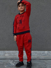 BTS Fleece Tracksuit For Kids-Red with Navy Panels-BE55/BR880