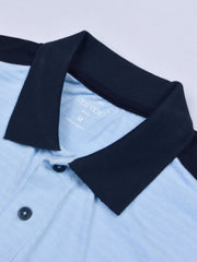 LV Summer Polo Shirt For Men-White with Sky Lining & Navy-BE809/BR13051