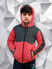 Mango Stylish Inner Fur Zipper Hoodie For Kids-Red Melange & Charcoal Melange-BE139/BR951