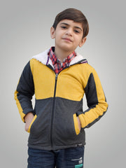 Mango Stylish Inner Fur Zipper Hoodie For Kids-Yellow Melange & Charcoal Melange-BE135/BR944