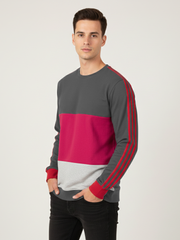 Upgrade Fashion Fleece Sweatshirt For Men-Dark Grey With Red Panel-UFS01