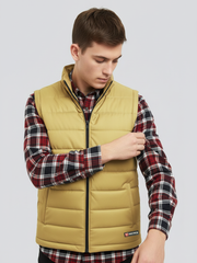 Payper Winter Sleeveless Zipper Mockneck Jacket For Men-Biscuit Gold-PH34