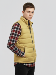 Payper Winter Sleeveless Zipper Mockneck Jacket For Men-Biscuit Gold-PH34