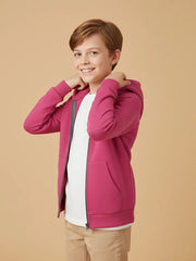 Nyc Polo Raglan Sleeve Fleece Zipper Hoodie For Kids-Pink-SP1239/RT2307