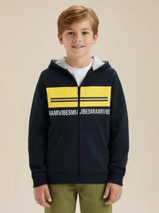 Miami Vibes Stylish Inner Fur Zipper Hoodie For Kids-Navy With Lime Yellow Panel-SP1174/RT2292