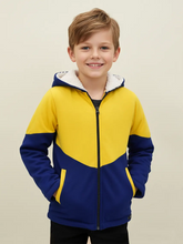 Mango Stylish Inner Fur Zipper Hoodie For Kids-Yellow & Royal Blue-BE153/BR964