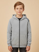 Nyc Polo Fleece Zipper Hoodie For Kids-Grey Melange-BE2775