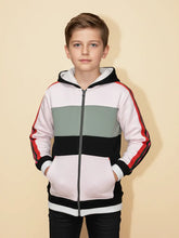 NXT Inner Fur Hood Fleece Full Zipper Hoodie For Kids-Light Pink with Blak Panel & Multi Stripes-BE2415/BR14479