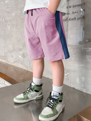 Next Single Jersey Short For Kids-Pink With Dark Blue Stripes-RT2479