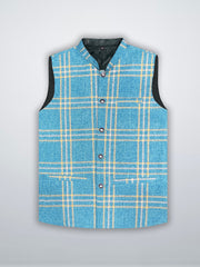 Men’s Premium Checkered Tweed Waistcoat Blue-WC03
