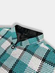 Men’s Premium Checkered Tweed Waistcoat Blue & White-WC02