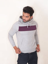 P&B Fleece Pullover Hoodie For Men-Grey Melange with Indigo Melange Panel-RT961
