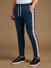 Summer Single Jersey Slim Fit Trouser For Men-Navy With Baby Pink Stripes-SP133/RT107