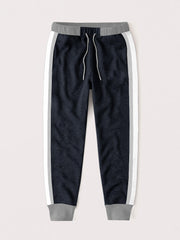Red Pearl Terry Fleece Slim Fit Jogger Trouser For Kids-Dark Navy With Stripes-AZ69