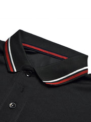 LV Summer Dry Fit Polo Shirt For Men-Black with Grey & Red Panels-BE1345/BR13587
