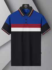 LV Summer Dry Fit Polo Shirt For Men-Black with Red & Blue Panels-BE1344/BR13586