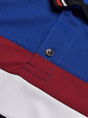LV Summer Dry Fit Polo Shirt For Men-Black with Red & Blue Panels-BE1344/BR13586