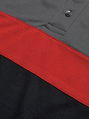 LV Summer Dry Fit Polo Shirt For Men-Black with Red & Grey Panels-BE1343/BR13585