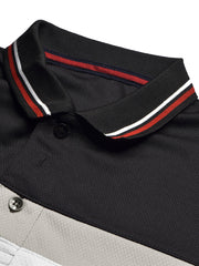 LV Summer Dry Fit Polo Shirt For Men-Black with Grey & White Panels-BE1346/BR13588