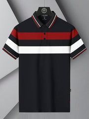 LV Summer Dry Fit Polo Shirt For Men-Dark Navy with Red & White Stripe-BE1310/BR13555