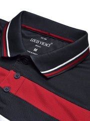 LV Summer Dry Fit Polo Shirt For Men-Dark Navy with Red & White Stripe-BE1310/BR13555