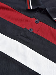 LV Summer Dry Fit Polo Shirt For Men-Dark Navy with Red & White Stripe-BE1310/BR13555