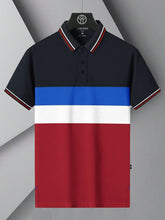 LV Summer Dry Fit Polo Shirt For Men-Dark Navy with Red & White, Blue Panels-BE1311/BR13556