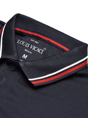 LV Summer Dry Fit Polo Shirt For Men-Dark Navy with Red & White, Blue Panels-BE1311/BR13556