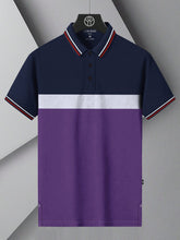 LV Summer Dry Fit Polo Shirt For Men-Dark Purple with Navy & White Stripe-BE1696/BR13911