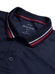 LV Summer Dry Fit Polo Shirt For Men-Navy with Sky & White Stripe-BE1697/BR13912