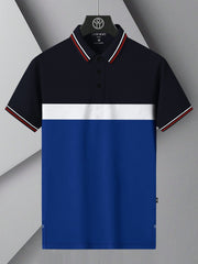 LV Summer Dry Fit Polo Shirt For Men-Navy with White & Blue Panels-BE1742/BR13923