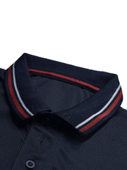 LV Summer Dry Fit Polo Shirt For Men-Navy with White & Blue Panels-BE1742/BR13923