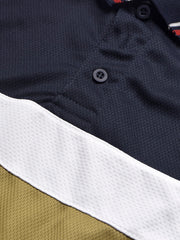 LV Summer Dry Fit Polo Shirt For Men-Navy with White & Camel Panels-BE1713/BR13918
