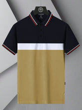 LV Summer Dry Fit Polo Shirt For Men-Navy with White & Camel Panels-BE1713/BR13918