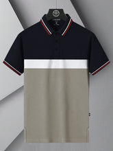 LV Summer Dry Fit Polo Shirt For Men-Navy with White & Light Taupe Panels-BE1717/BR13919