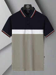 LV Summer Dry Fit Polo Shirt For Men-Navy with White & Light Taupe Panels-BE1717/BR13919